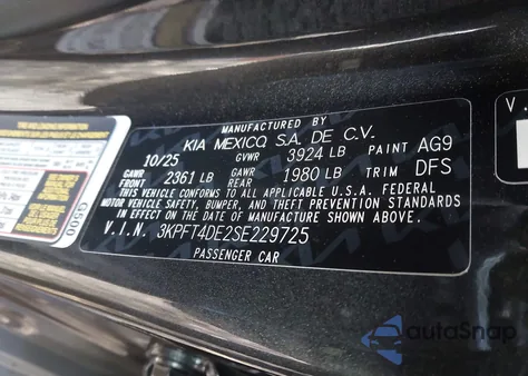 2025 Kia K4 Lxs из США, поврежденный, VIN 3KPFT4DE2SE229725